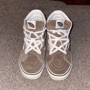 Vans High-Top Suede Sneakers in Taupe with White Accents